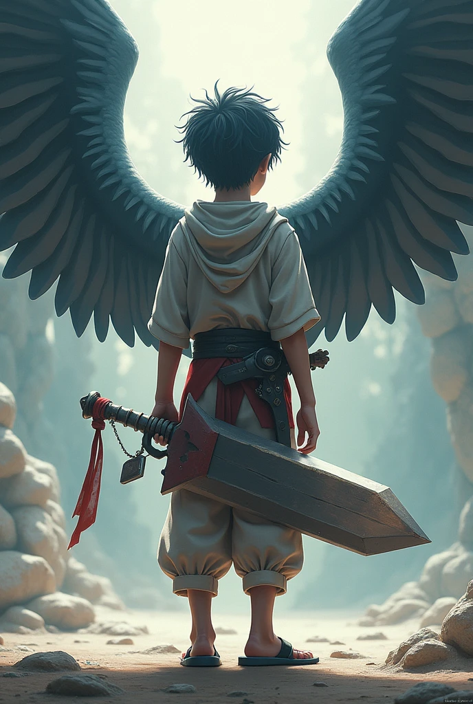 Boy standing backside infront of murugar vel weapon without murugar vel keychain