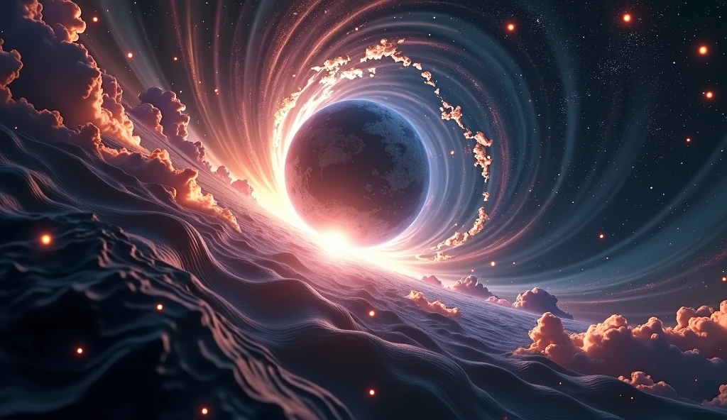 (masterpiece:1.2,of the highest quality,Super detailed,realist,Ultra high resolution camera),8k,Wallpaper,(Hyperspace navigation of an ultra-compact spacecraft),(Shot from behind the spaceship.:2.0),(Event horizon of light.:2.0),(black hole),space universe,magnificent landscape painting,dynamic