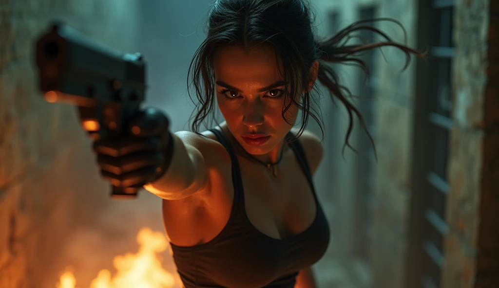 beautiful detailed eyes, beautiful detailed lips, extremely detailed eyes and face, longeyes lashes, 1girl, Margot Robbie, Lara Croft, fighting, bat girl, room, jail, sexy, dynamic scene, athletic physique, full body, best quality, 4k, 8k, highres, masterpiece:1.2, ultra-detailed, realistic, photorealistic, photo-realistic:1.37, HDR, UHD, studio lighting, ultra-fine painting, sharp focus, physically-based rendering, extreme detail description, professional, vivid colors, bokeh, action, adventure, heroic, dramatic lighting