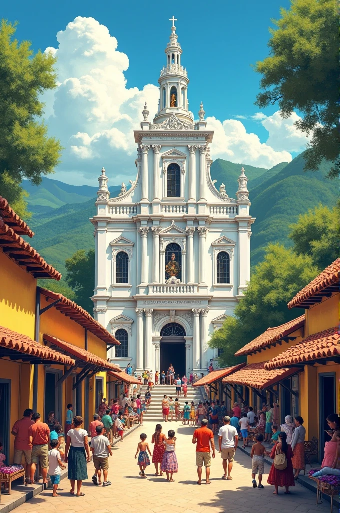 drawing of the top of the olinda cathedral - pe with elements of local culture 