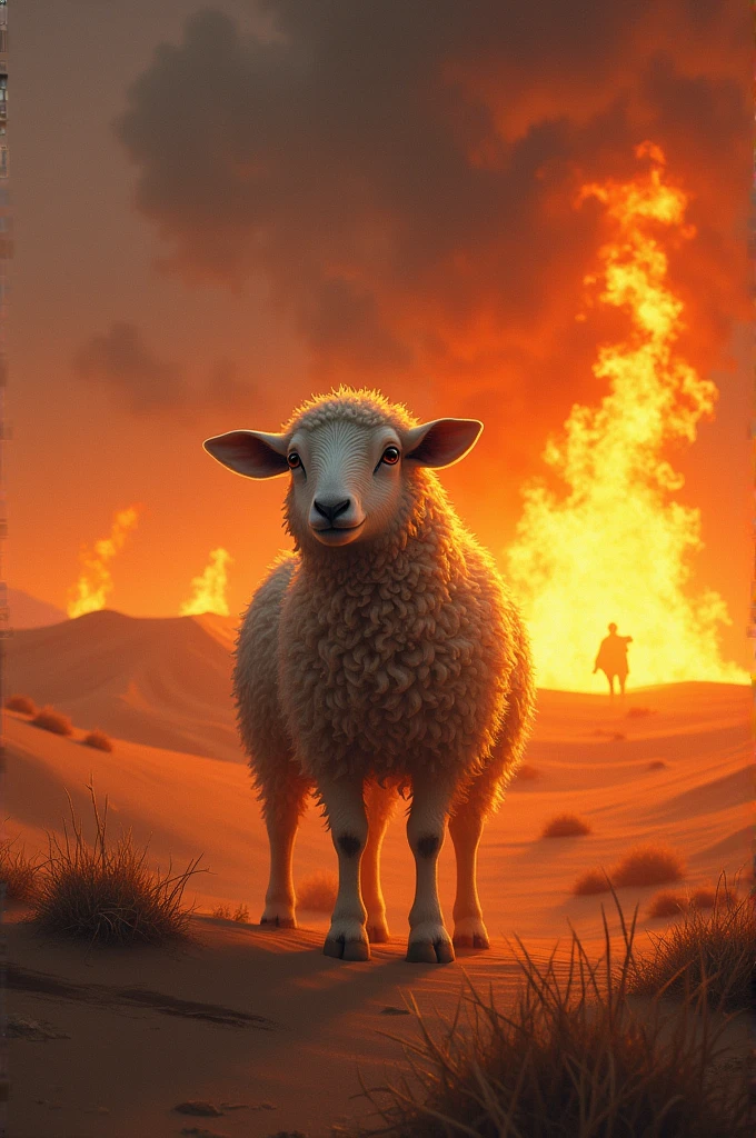 Fire and hairy lamb in the desert