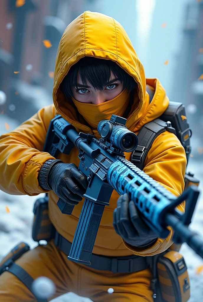 Ravan plays bgmi with bgmi mummy suit yellow and attached m416 glacier anime style dp image