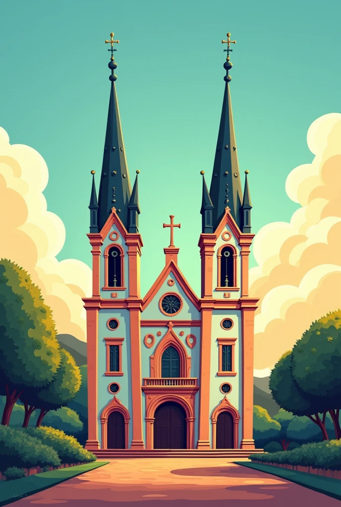 cartoon style drawing of the top of the olinda cathedral - pe