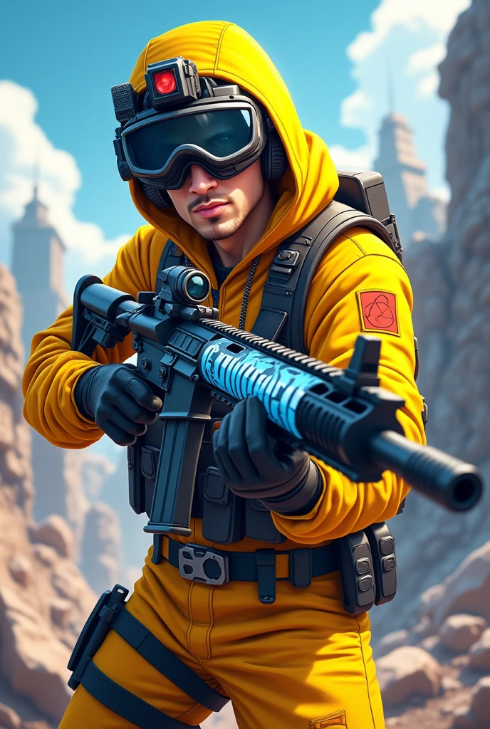 Ravan plays bgmi with bgmi mummy suit yellow and attached m416 glacier anime style logo