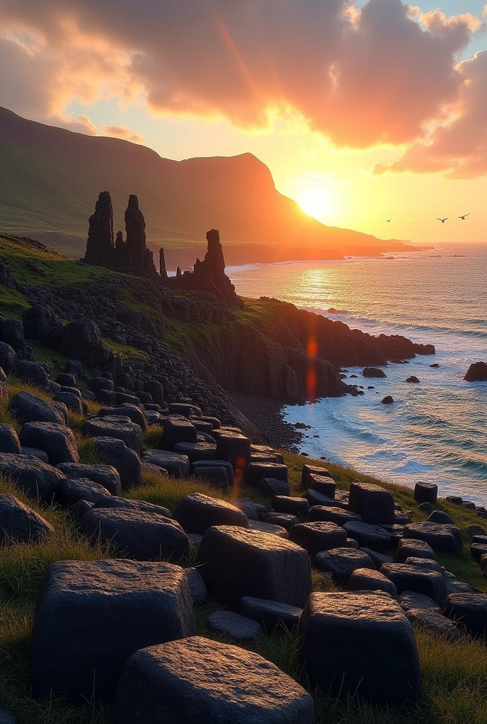 Gambar saat senja The Giant's Causeway di Irlandia Utara