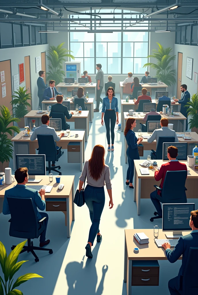 make a picture of people working hard in a company