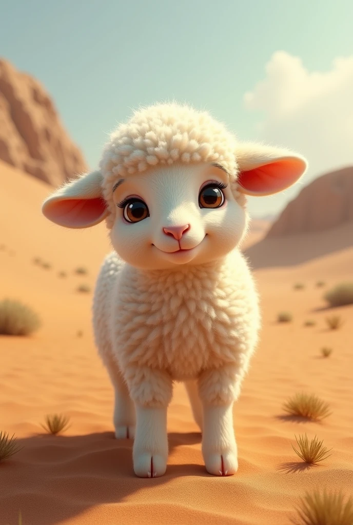 Realistic furry lamb in the desert