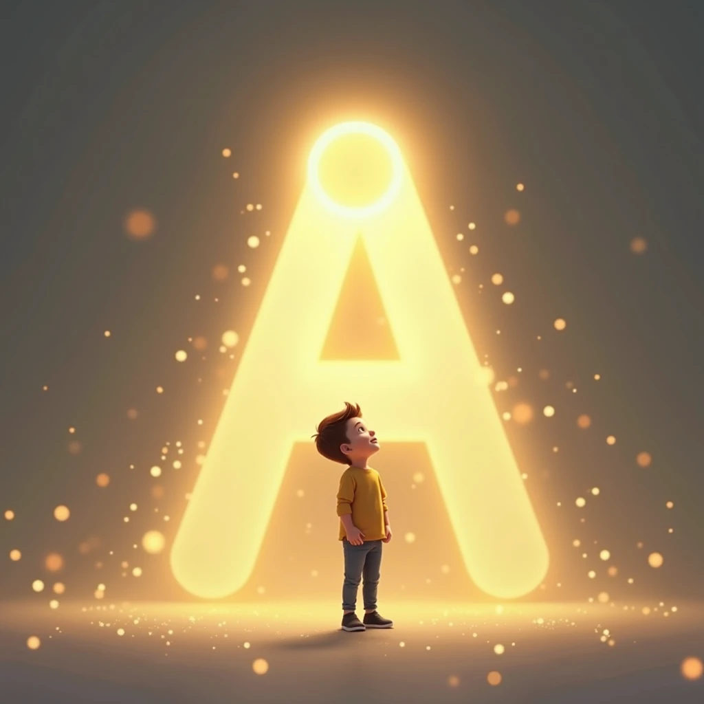 Make a Logo A light bulb with rays of light forming the letter "a". ao lado, a young figure looking up, towards the light.