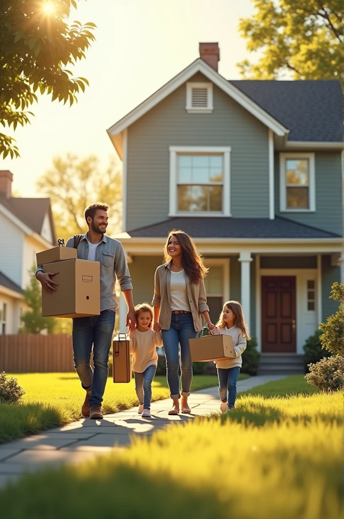 A family moving into a house