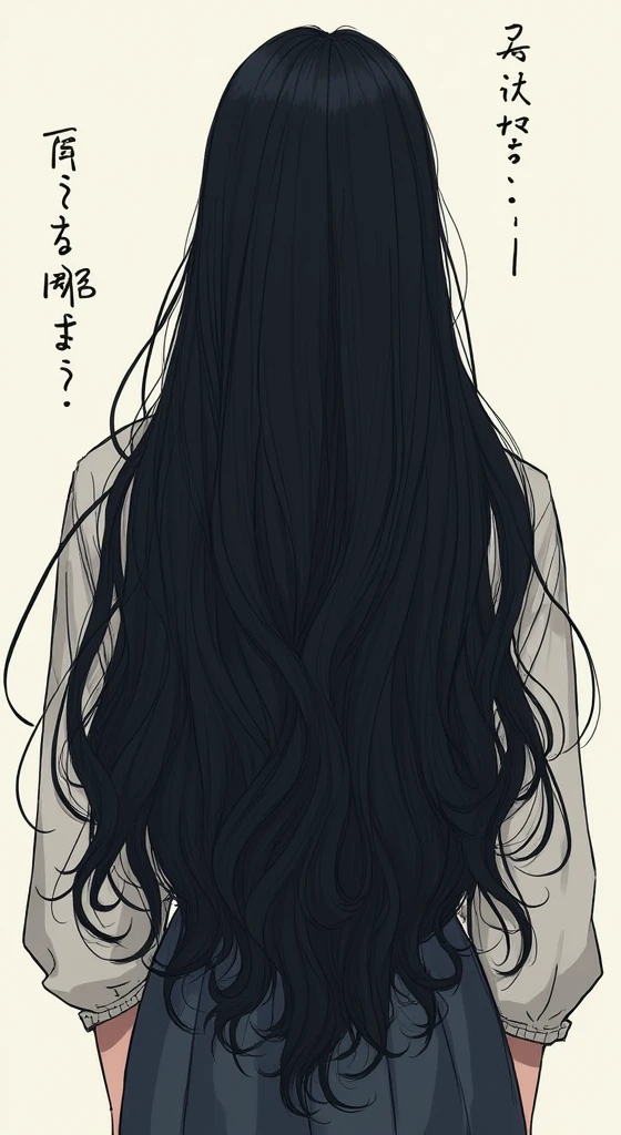 、Long Hair, とてもLong Hair, Back view, Thick hair, Character portrait、An illustration、Handwriting、anime、Long Black Hair、Thick hair、Character portrait