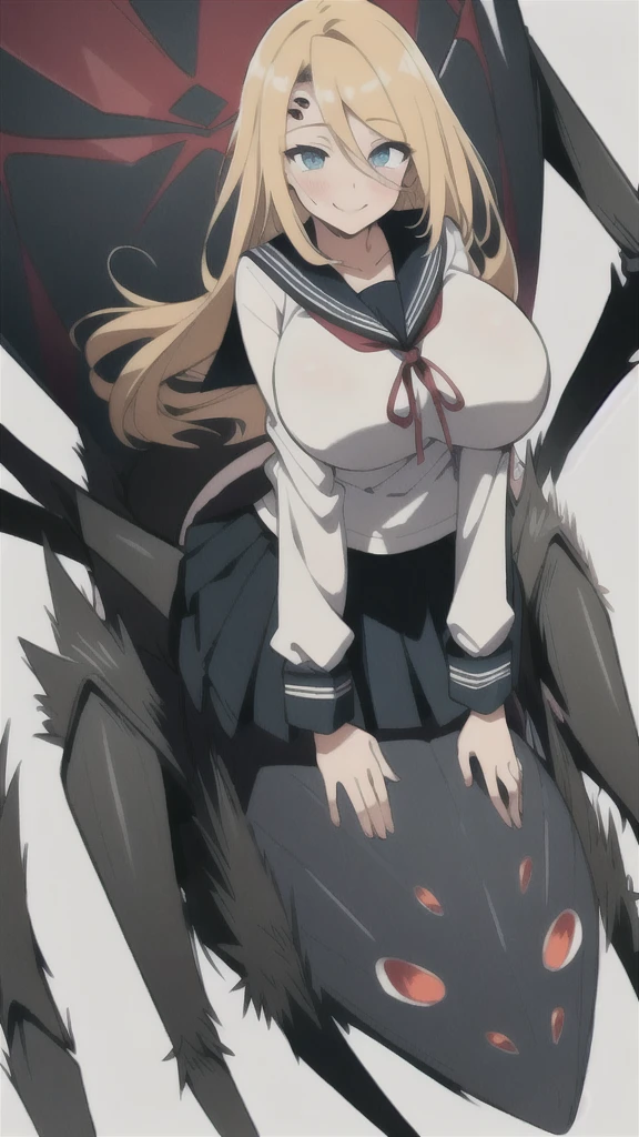 masterpiece,best quality,super detailed,ultra detailed,extreme detailed,extremely detailed,ultimate detailed,hyper detailed,beautiful eyes,beautiful hair,beautiful face,beautiful skin,perfect anatomy,high resolution,1girl,8k,dutch angle,full body,
huge breasts,smile,blush,seductive_smile,sweat,kind_smile,naughty_face,school uniform,serafuku,sailor collar,white shirt,pleated skirt,
(arachnecpt:1.1),(extra eyes:1.1),happy,(arachne:1.1),taur,
