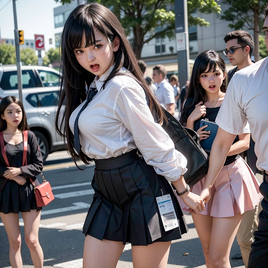 Beautiful and innocent high school girls and perverted men, Skirt ripped, She screams with her mouth open in shame at being seen naked in public, Glaring shyly at the viewer, There&#39;s no escape, Beautiful brown bob hair, Increased sensitivity, Beautiful Eyes, Ultra high definition, Clear white skin, Slender body, Japanese, Anatomically correct