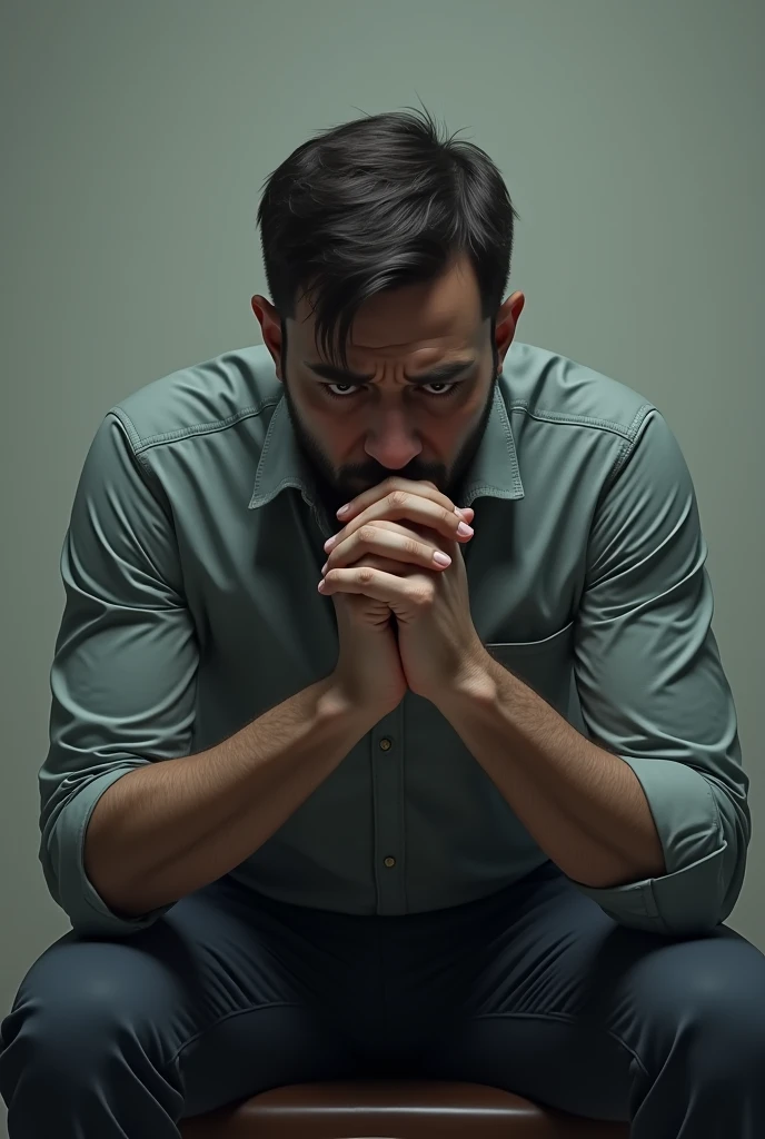 A man sitting with a stressing face
