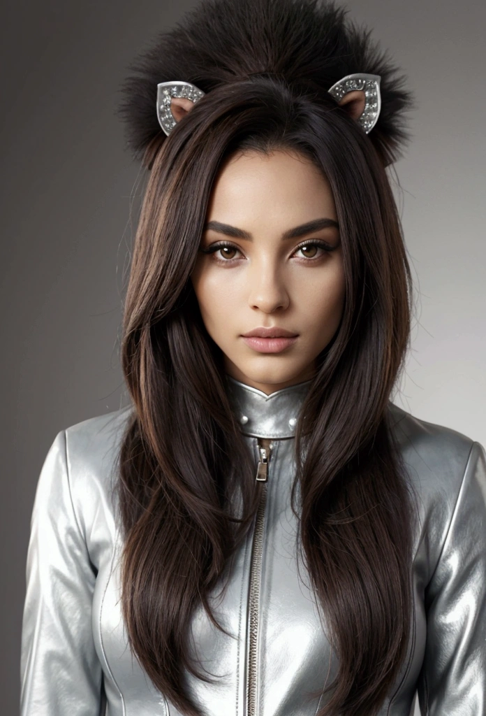 “A stunning lion from the future, shiny coat, sharp edges'“
