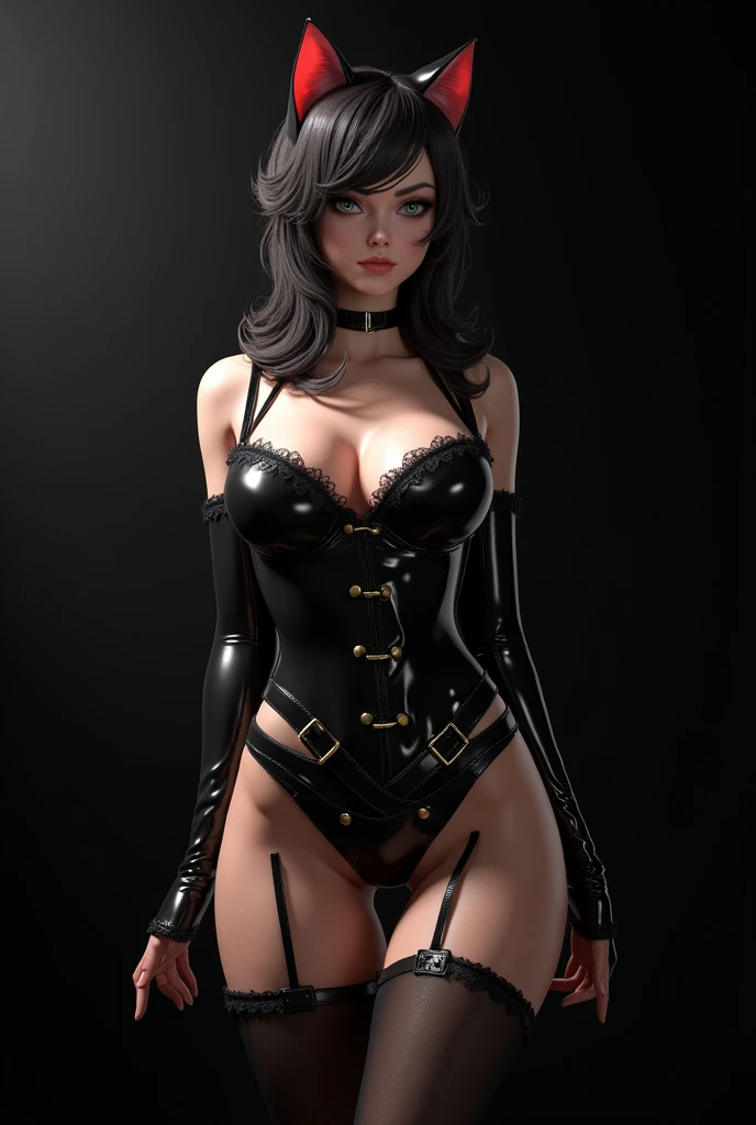 Half-naked   Catgirl in latex maid outfit 