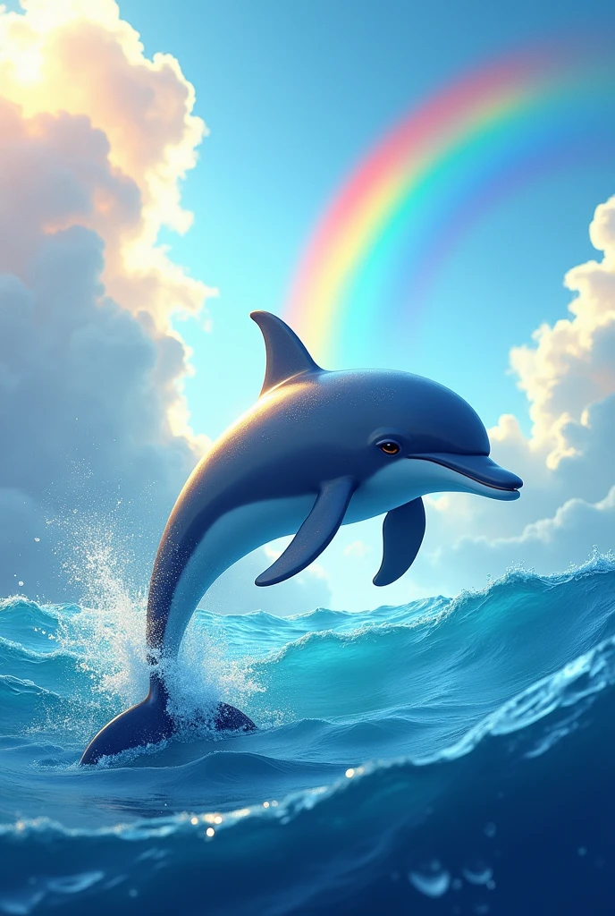 Create dolphin image with rainbow in background