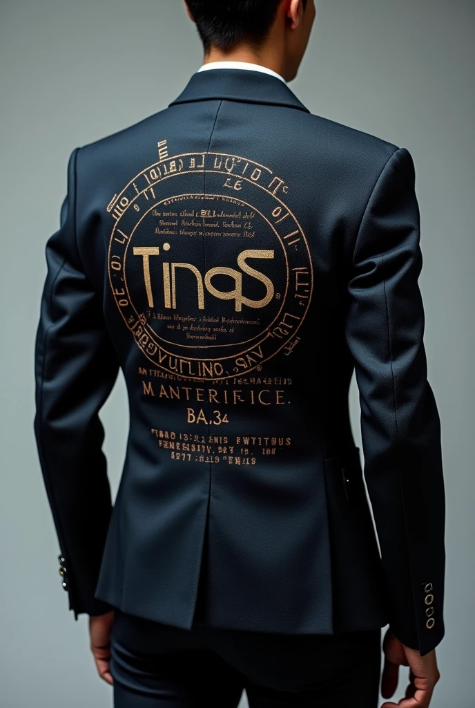 I want you to make a jacket, with a design on a mathematical physicist, with a design on the back that says finas but in an integral form