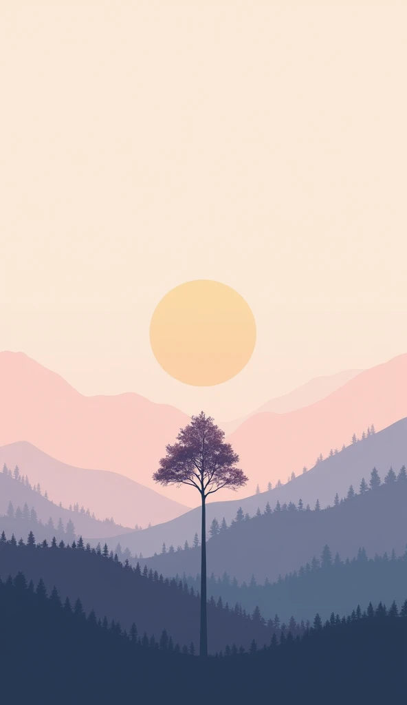 For a calming, natural feel:

"A single, silhouetted tree against a pastel sunset."
"A minimalist geometric pattern in soft, muted tones."
"A clean, minimalist line drawing of a mountain range."
