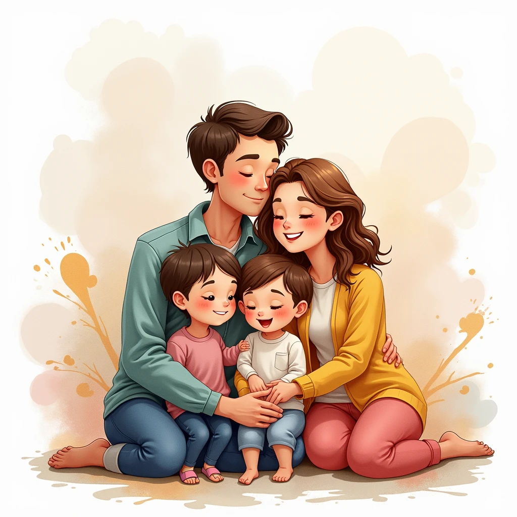 Cozy family illustration with splatter background and spray paint effect, doing: Eugene Zak, water color art, doing: Karoly Lotz, Watercolor painting, Watercolor painting style, watercolor detailed art, doing: Reuben Tam, digital watercolor painting, water color, Incredibly detailed watercolors, water color art, Grzegorz Lutkowski