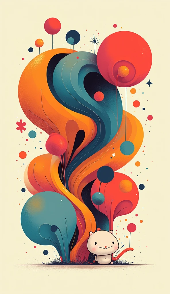 For a playful, abstract look:
"A colorful, abstract blob or shape with soft edges."
"A repeating pattern of simple geometric shapes in bright colors."
"A minimalist line drawing of a whimsical creature."