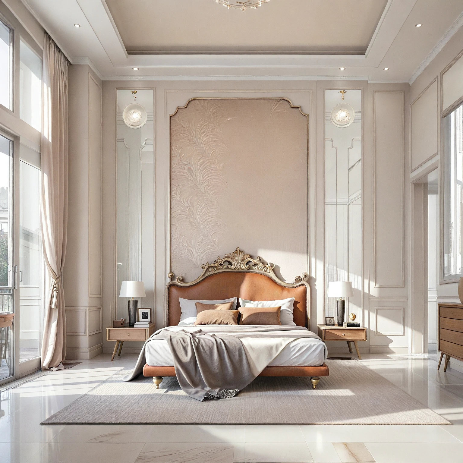 RAW photo, masterpiece, a view of a ( LIVING ROOM :1.3) with a couch, chairs, and a chandelier, highly detailed interior, neo - classical style, neoclassical style, neoclassicism style, interior architect architectural visualization, neoclassical style, in style of classicism, white light sun, rendered in vray, rendered in v-ray, rendered in unreal engine 3d, (photorealistic:1.2), (photorealistic:1.5), best quality, ultra high res, architechture, (leather sofa detail:1.5), neoclassic house, (detailed railing neoclassic:1.5), luxury neoclassical villa, (mable floor details:1.5), (detailed neoclassical carpet:1.5), in the style of neoclassical scene, glass windows, best quality, (Intricate lines:1.5), ((Photorealism:1.5)),(((hyper detail:1.5))), archdaily, award winning design, (dynamic light:1.3), (day light:1.2), (perfect light:1.3), (shimering light :1.4), refection glass windows, (curved line architecture arch:1.2), photorealistic, FKAA, TXAA, RTX, SSAO, Post Processing, Post-Production, CGI, VFX, SFX, Full color,((Unreal Engine 5)), Canon EOS R5 Camera + Lens RF 45MP full-frame CMOS sensor, HDR, Realistic, Cinematic intricate detail, extreme detail, science, hyper-detail, FKAA, super detail, super realistic, crazy detail, intricate detail, nice color grading, reflected light on glass, eye-catching wall lights, unreal engine 5, octane render, cinematic, trending on artstation, High-fidelity, Viwvid, Crisp, Sharp, Bright, Stunning, ((Lifelike)), Natural, ((Eye-catching)), Illuminating, Flawless, High-quality,Sharp edge rendering, medium soft lighting, photographic render, detailed archviz, ((( WHITE  Tone : 5 )))