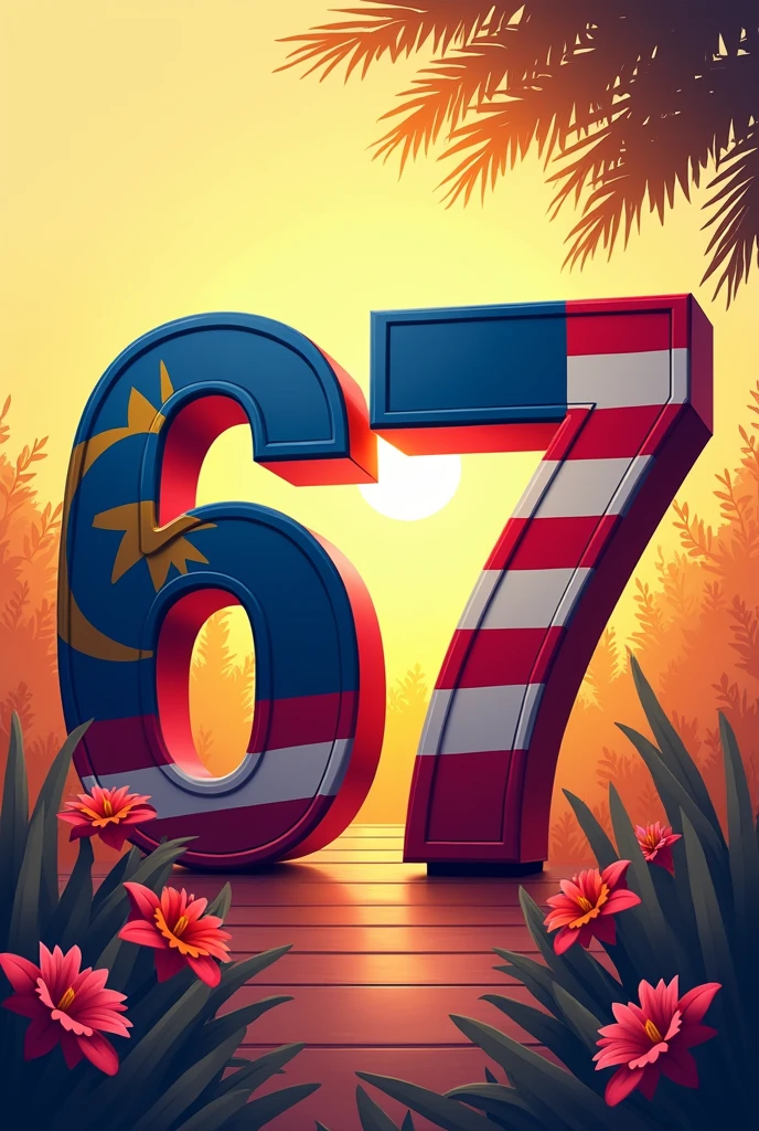 Generate number 67 with malaysia flag theme
