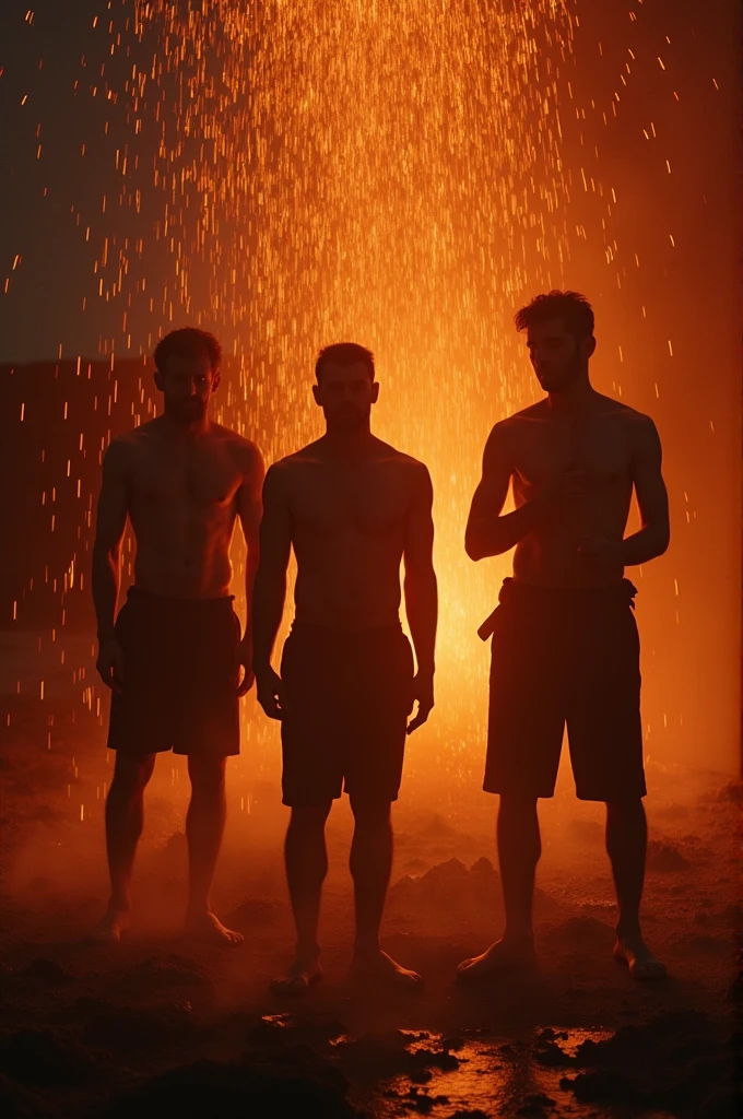 Three men crying in hell for seeing fire shower