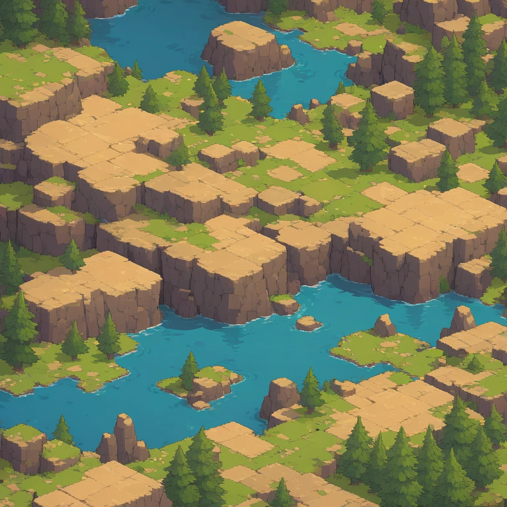 Retro video game style, pixelated, vibrant colors, 8-bit characters, blocky shapes, sharp lines, detailed shading, classic gaming vibe, nostalgic atmosphere, classic arcade games. Masterpiece:1.2, ultra-detailed, illustration style. 2D texture, stone texture, 4K seamless mud texture, video game texture, dirt texture. Game tiles, grass, 3/4th perspective trees, 3/4th perspective tileable rock texture, 3/4th perspective tileable cliff formations, tileable trees, top-down view, tileable texture. Very detailed cliff texture, intricate stones.
Mountain Terrain: Diverse mountain shapes and elevations, including peaks, ridges, and valleys.
Texture Detail: High resolution with intricate details like rocky surfaces, crags, and natural erosion patterns.
Seamless Pattern: Ensure that the edges of the tile seamlessly align with adjacent tiles to create a continuous and coherent mountain range when repeated