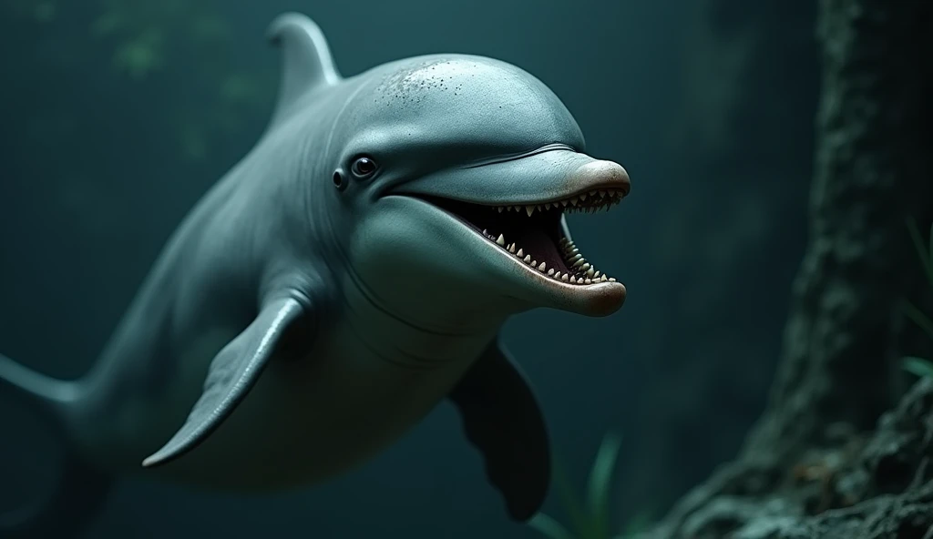 The dolphin has a troubled look on its face、high resolution、Horror