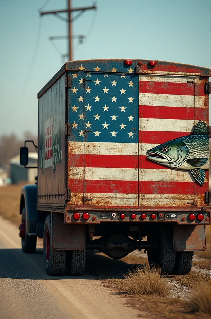 America flag on fish on truck 