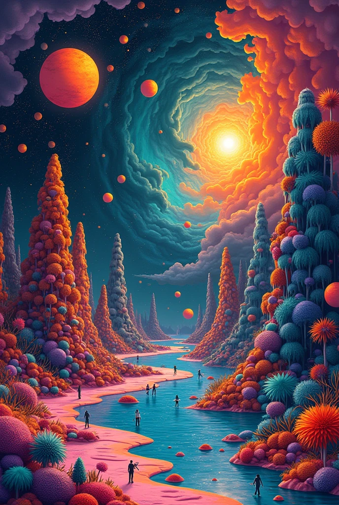 a surreal, abstract composition, intricate patterns, organic shapes, dreamlike, vibrant colors, (best quality,4k,8k,highres,masterpiece:1.2),ultra-detailed,(realistic,photorealistic,photo-realistic:1.37),intricate details,mesmerizing,psychedelic,kaleidoscopic,hypnotic,surreal landscapes,mind-bending,psychedelic art,abstract expressionism,vibrant colors,striking contrasts,mesmerizing visuals,unconventional perspectives,hypnotic symmetry,trippy,mind-expanding,imaginative,dreamlike quality,surreal elements,abstract patterns,organic textures,trippy visuals,imaginative landscapes,abstract surrealism,mind-blowing