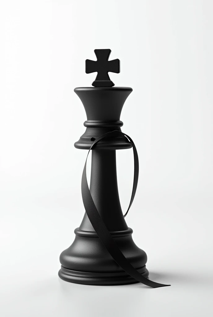 White background and a black chess king with a mourning ribbon next to it