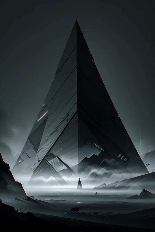 a serene,empty,minimalist,monochrome,abstract geometric landscape,highly detailed,cinematic lighting,volumetric fog,dramatic contrast,intricate composition,elegant simplicity,subdued color palette,muted tones,chiaroscuro,clean lines,sharp edges,architectural,futuristic,surreal
