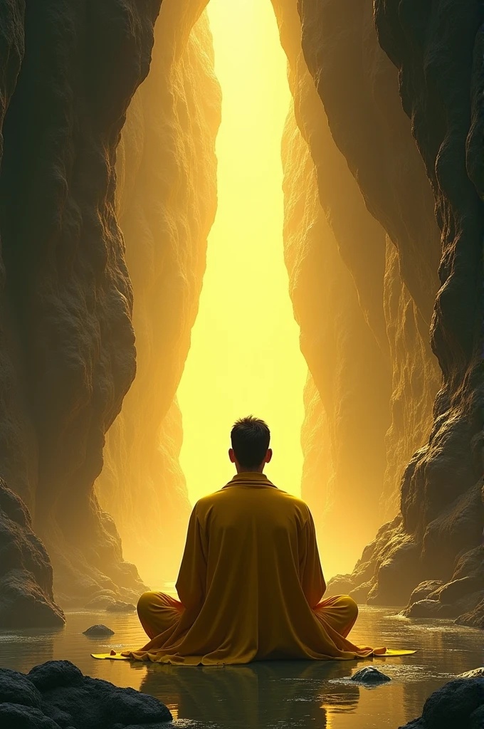 A man in yellow in a cave in his mind 