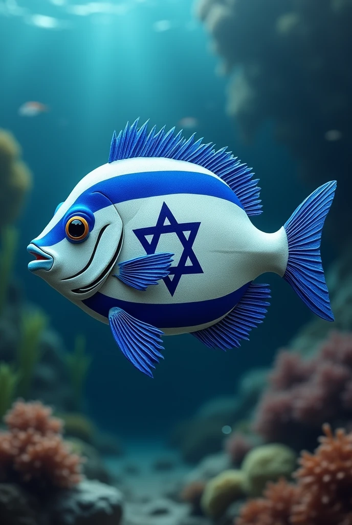 Israel flag on fish