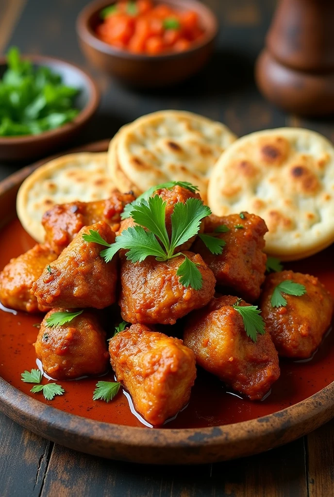 Chicken gizzard with 3 roti in round shape 