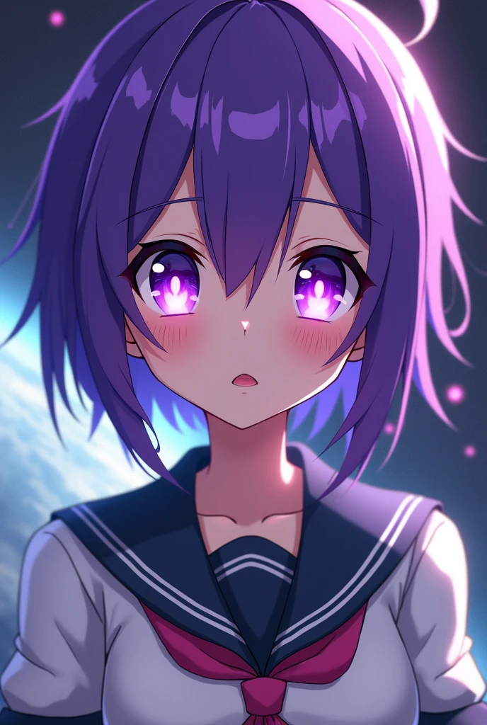 a close up of a person with purple hair and a purple tie, stylized anime, anime moe artstyle, katana zero video game character, anime girl of the future, portrait anime space cadet girl, portrait knights of zodiac girl, close up of a young anime girl, anime stylized, with glowing purple eyes, in an anime style, anime styled 3d