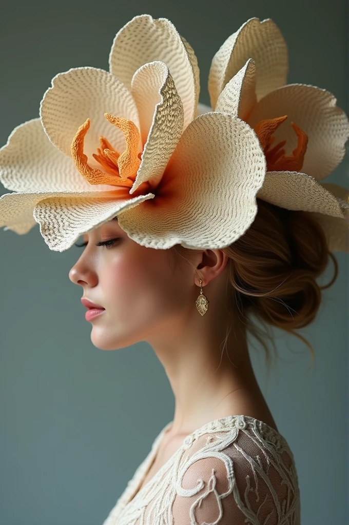 Orchid flower shaped weaving hat design 
