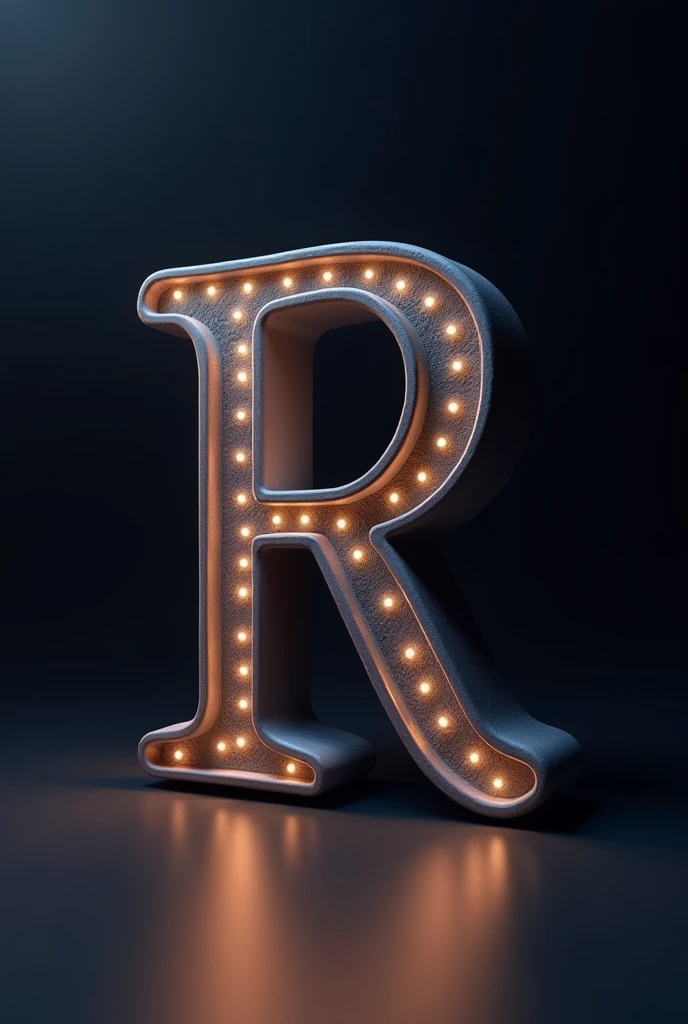 The background should be dark gradient to keep the focus on the letter and the person. Ensure that the lighting gives soft glow to the edges of the 3D letter and casts subtle shadows to add depth