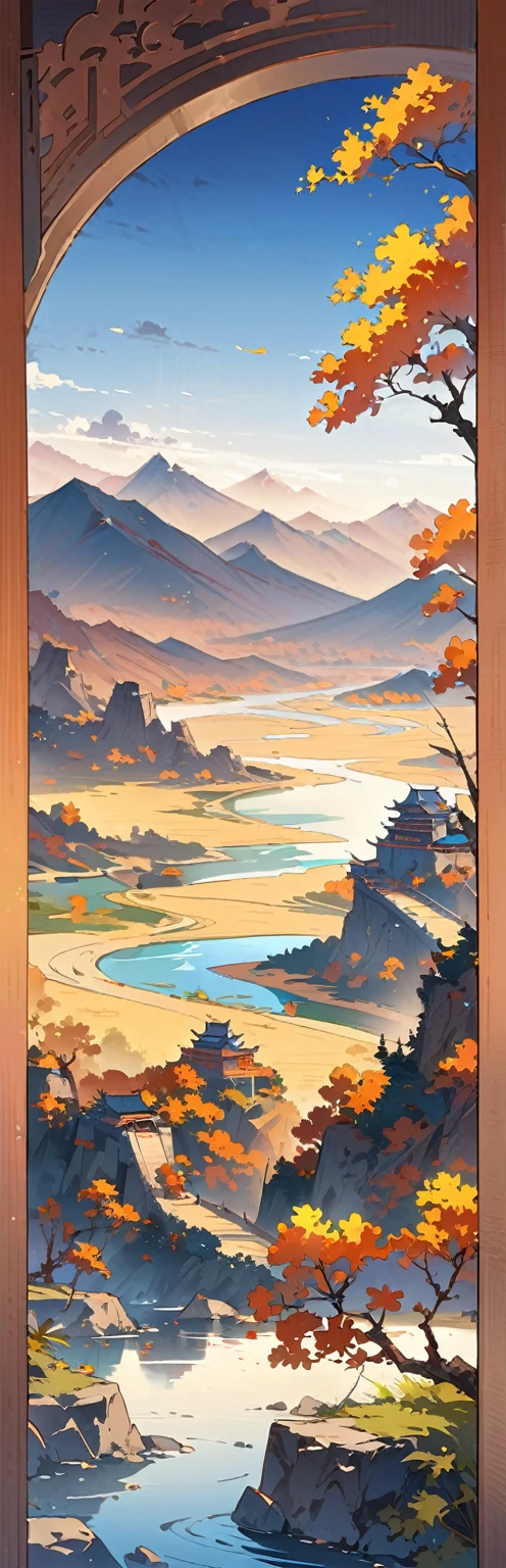 masterpiece ,Chinese landscape painting,The Great Wall, the mountains and the Yellow River.