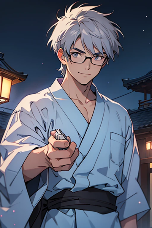 score up_9,score up_8,score up_7,source_japan anime,masterpiece,best quality,super fine illustration,super detailed,retro,8k,(lora:0.7),BREAK male,old,glasses,yukata,Gray Hair,cool cool cool,sharp eyes,little smile,BREAK perfect face,perfect body,perfect hands,BREAK holding_weapon(handgun):1.3,BREAK night sky,detailed background,beautiful background,