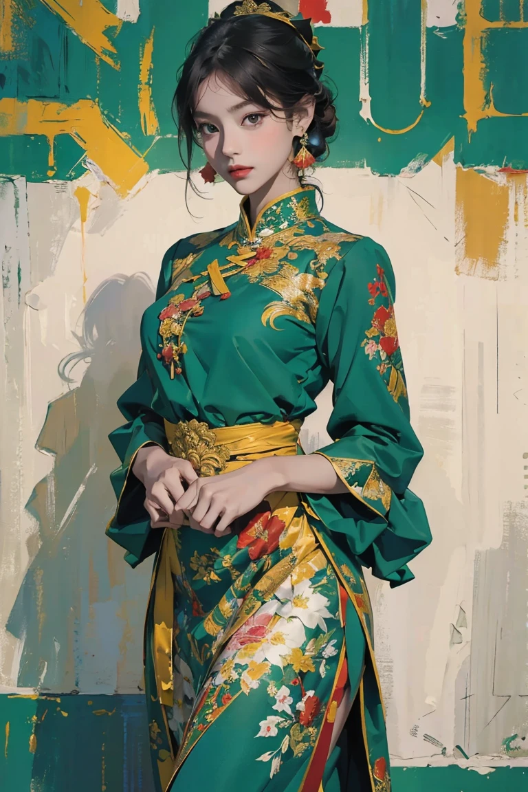 Beautiful woman in intricate Bold and Watercolor Prints Outfit