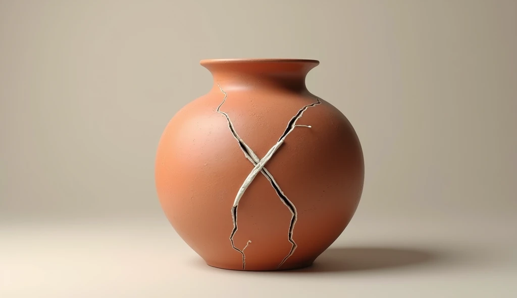 the vase must be terracotta colored/ceramica, with a crack in the transverse, e o rememdo na cor branca em X