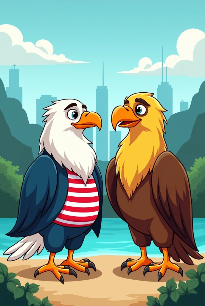 Make a cartoon that represents the economic relationship between the United States and Colombia..