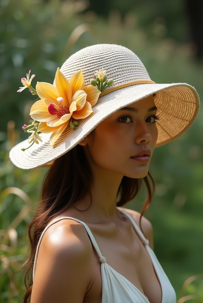 Orchid flower shaped weaving hat design for use outer lines materials using sewing ideas 
