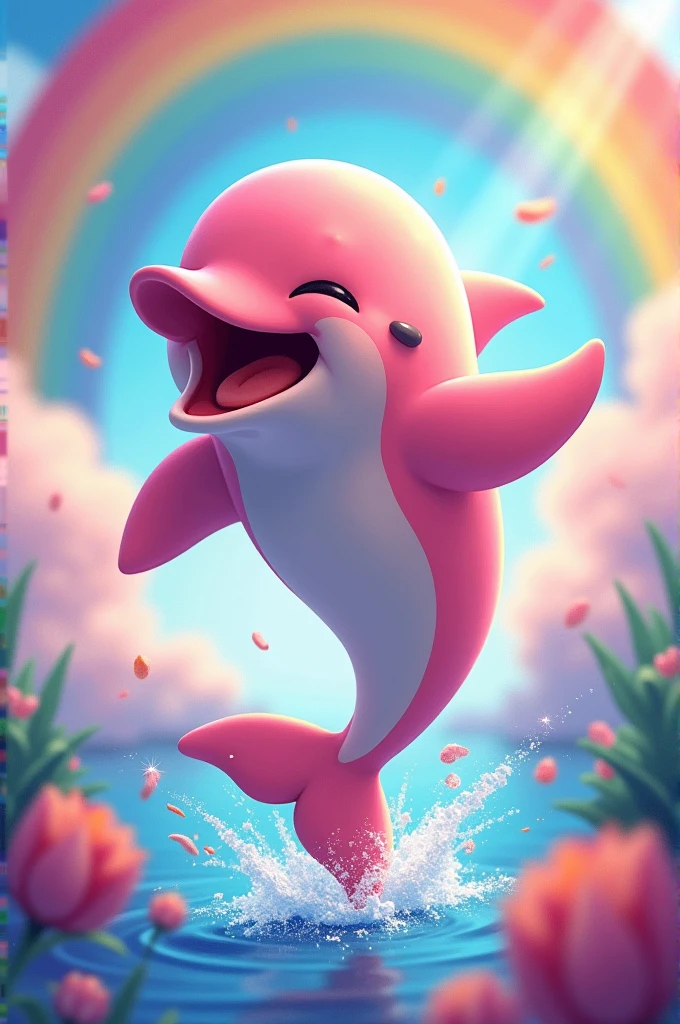 Laughing Dolphin Pink Rainbow with Glitter