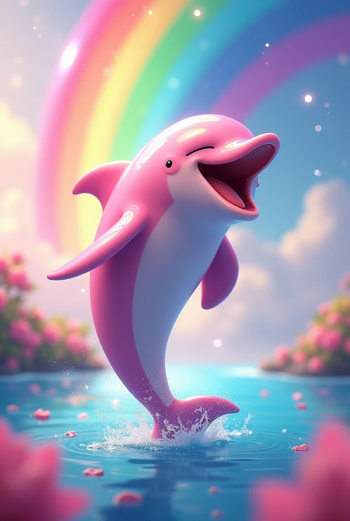 Laughing Dolphin Pink Rainbow with Glitter
