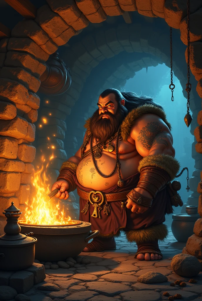 a fantasy dwarf who cook with a Big belly in mine