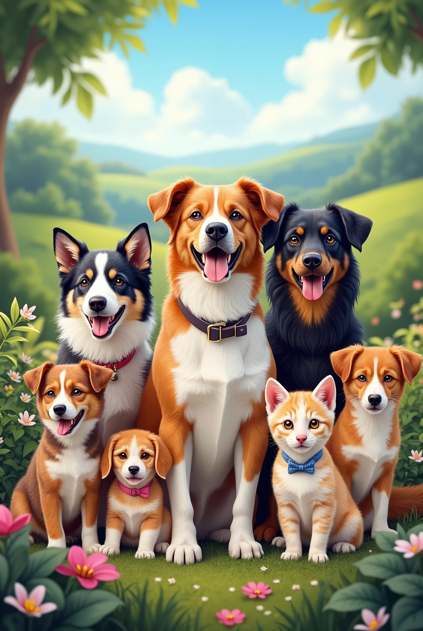 there are many different types of dogs and cats together, pet animal, high quality wallpaper, cute animals, pets, small animals, high-quality wallpaper, hd wallpaper, cute animal, wallpaper - 1 0 2 4, high quality picture, animals, wallpaper hd, adoptables, puppies, wallpaper background, various animals, wallpaper 4k, landscape, UHD, masterpiece, accurate, anatomically correct, super detail, high details, high quality, award winning, best quality, highres, 1080P, HD