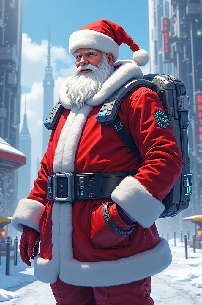Santa claus with futuristic clothes anime